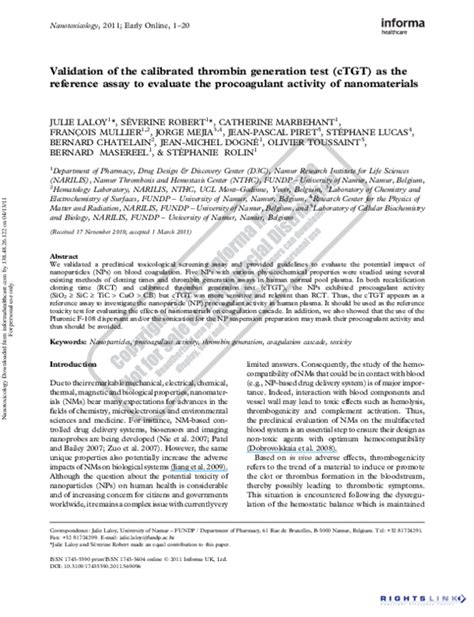 chtg0t|Validation of the calibrated thrombin generation test (cTGT) as .
